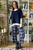 Patrick Plaid Brushed Cotton 7/8 Barrel Pant Navy